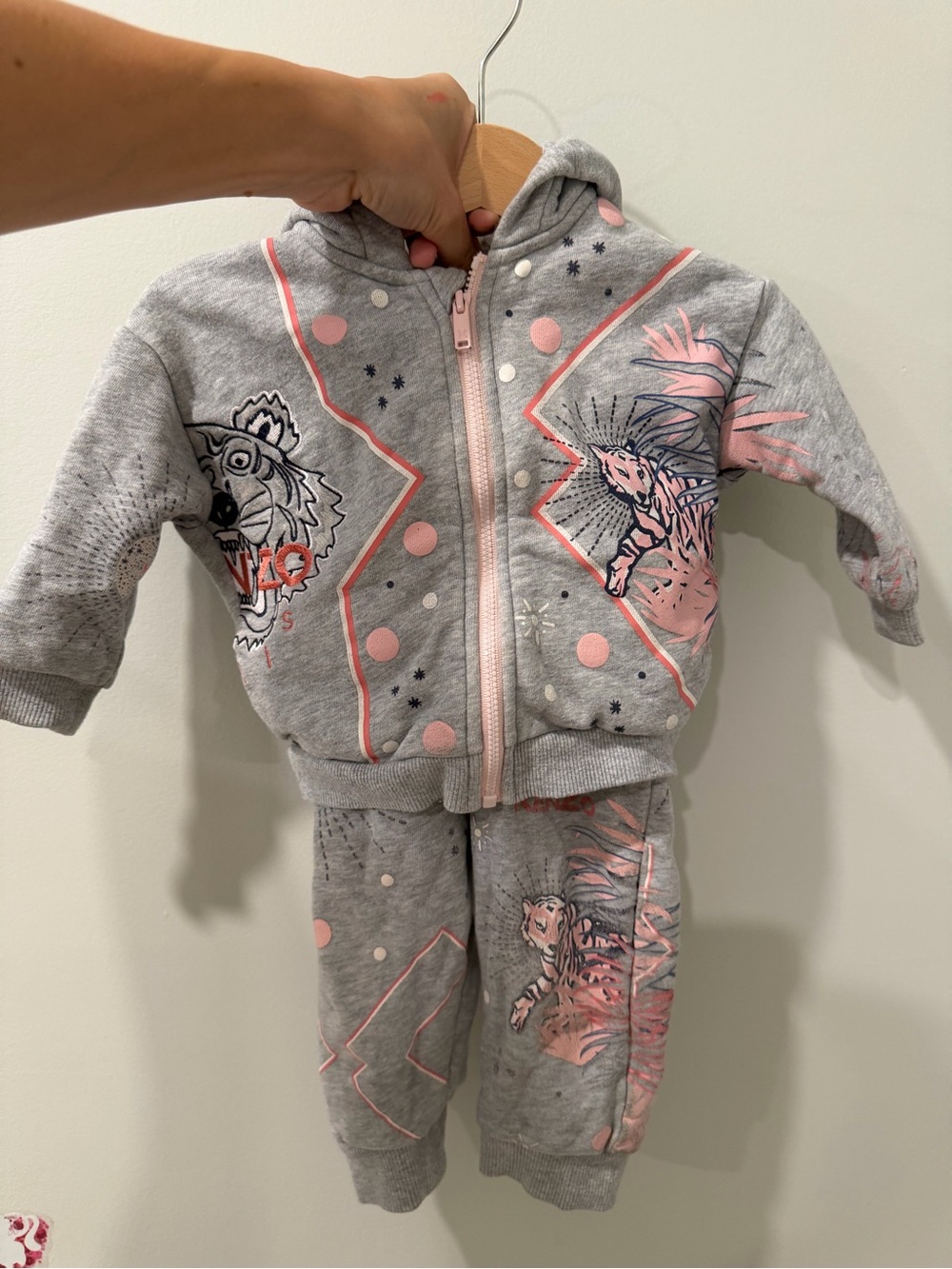 Kenzo Kids Grey Hoodie with Pink Accents